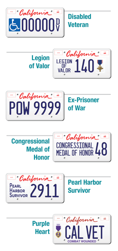 Graphic showing the different types of Veteran license plates